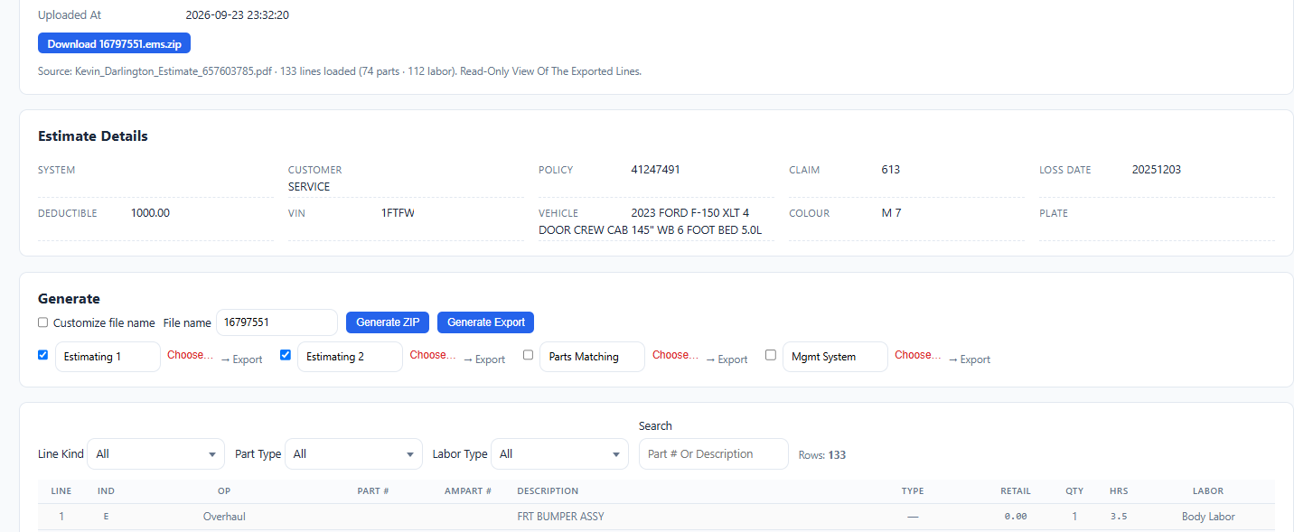 Smart PDF parsing result in Estimator Advantage